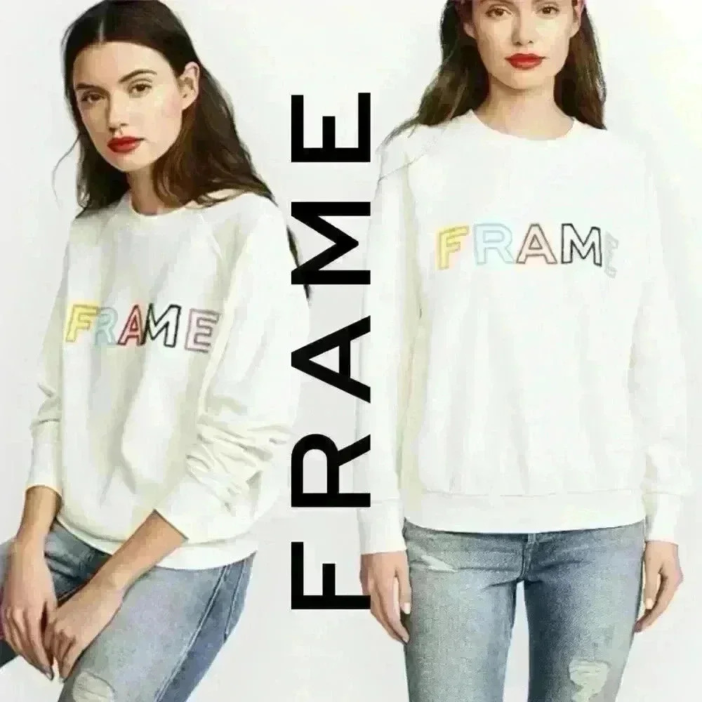 FRAME Embroidered Logo Raglan Pullover Sweatshirt